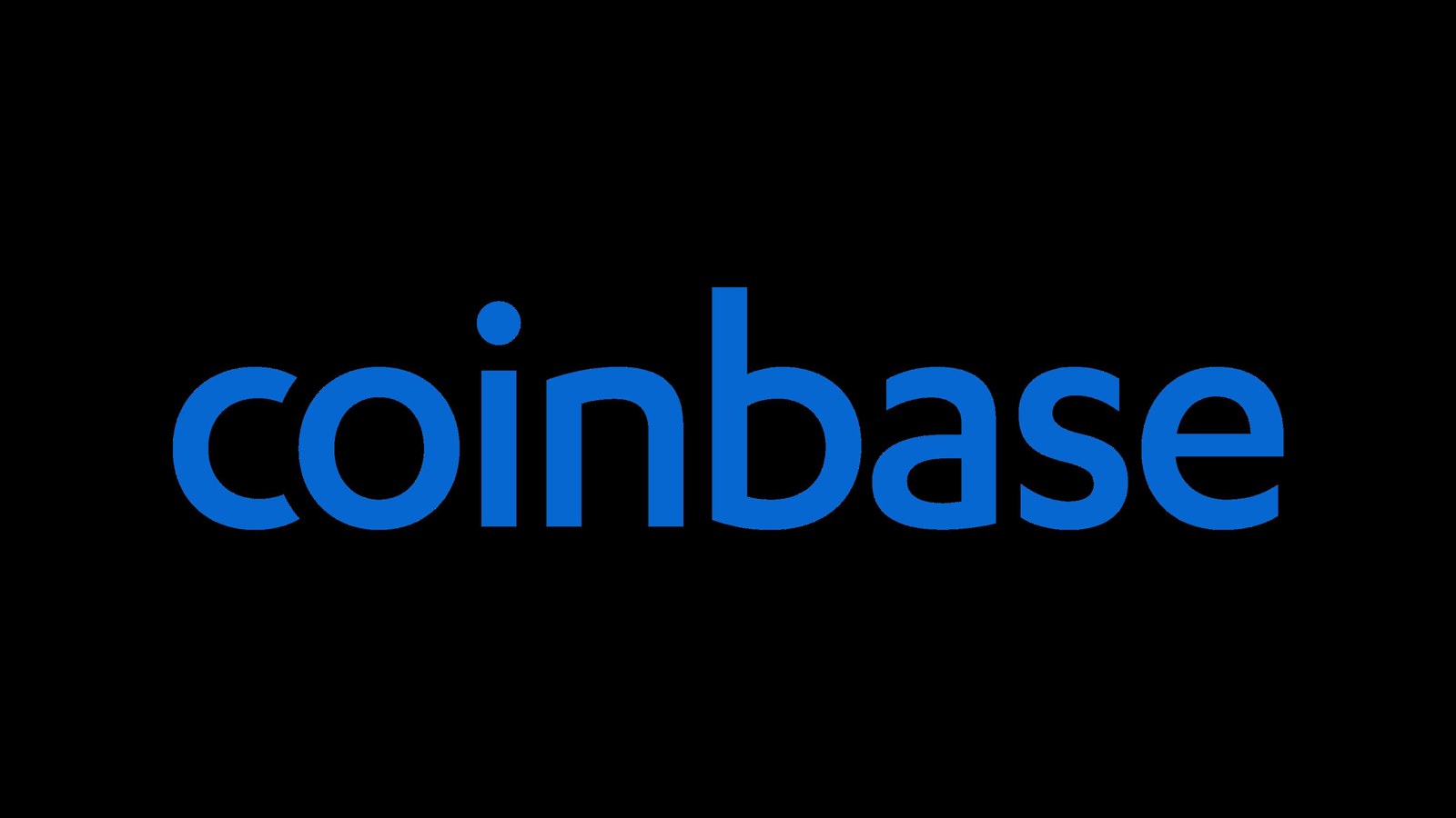The blue Coinbase wordmark logo on a black background