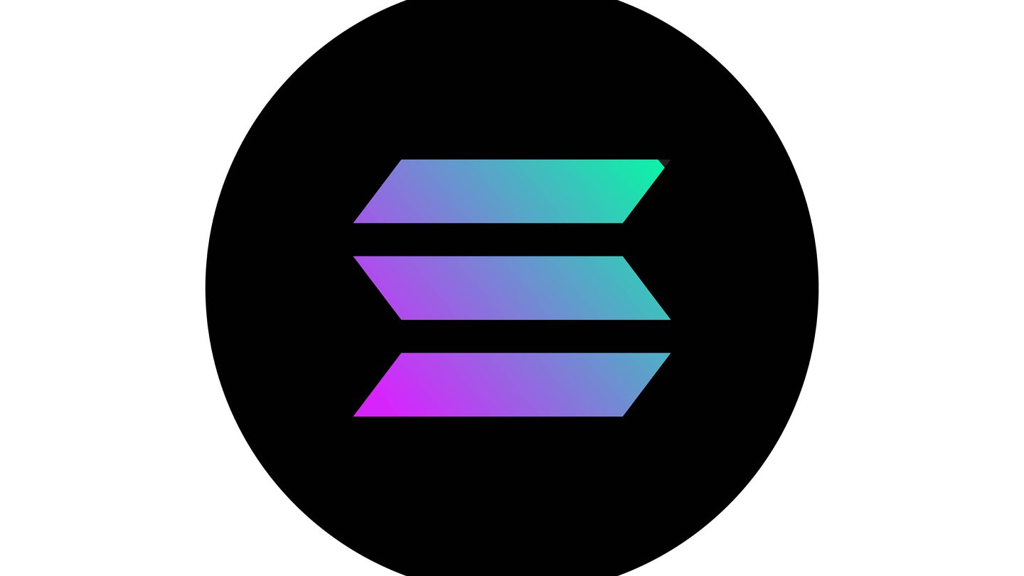 The Solana logo, three slanted purple-to-green bars on a black circle