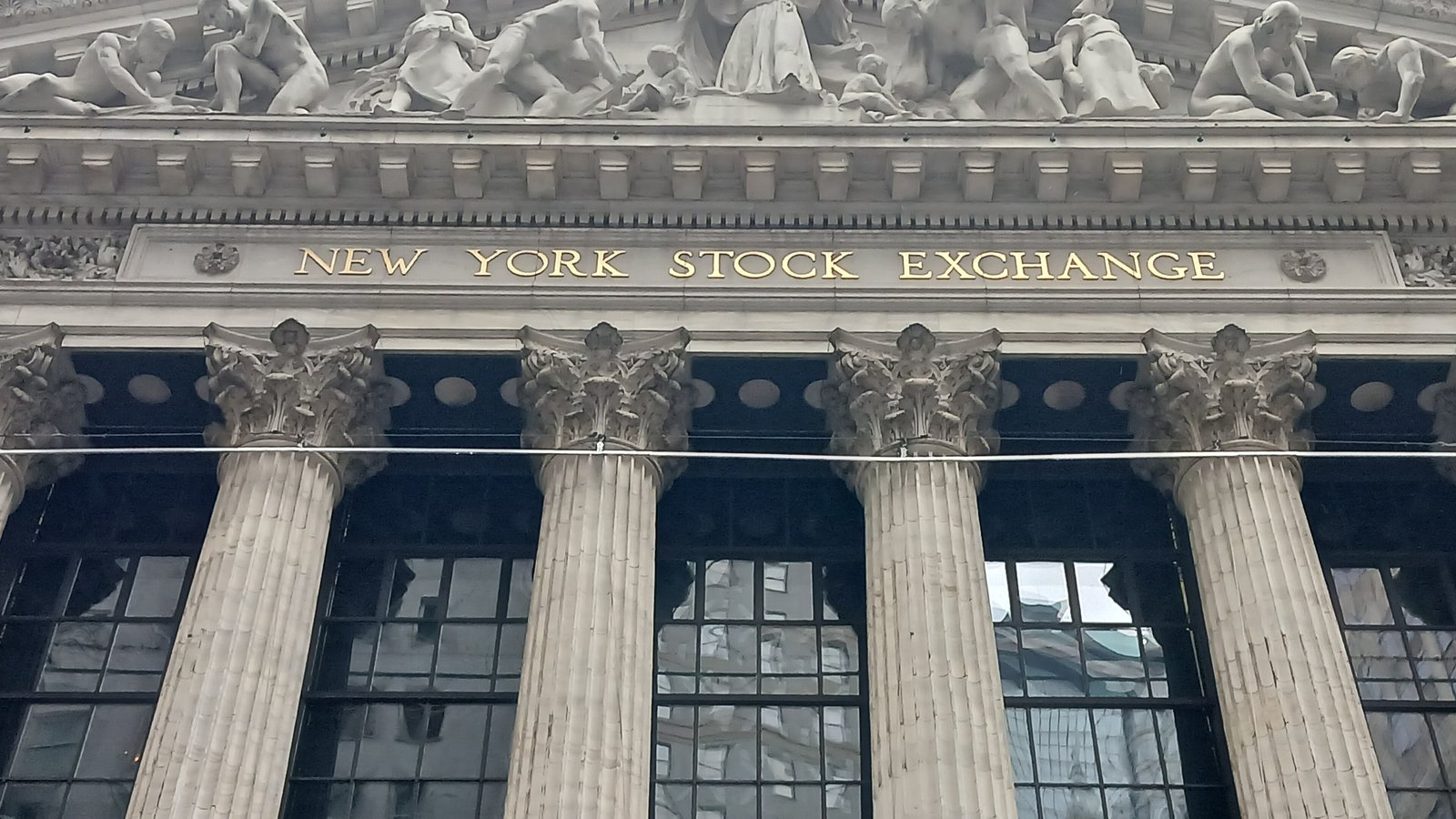 The Broad Street facade of the New York Stock Exchange building in Manhattan